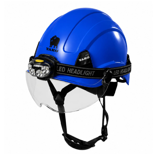 CASCO YAKO AZUL CON VISERA Y LINTERNA STEELPRO ISP