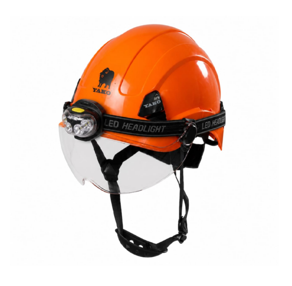 CASCO YAKO NARANJO CON VISERA Y LINTERNA STEELPRO ISP