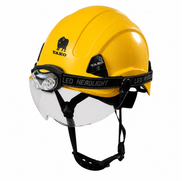 CASCO YAKO AMARILLO CON VISERA Y LINTERNA STEELPRO ISP